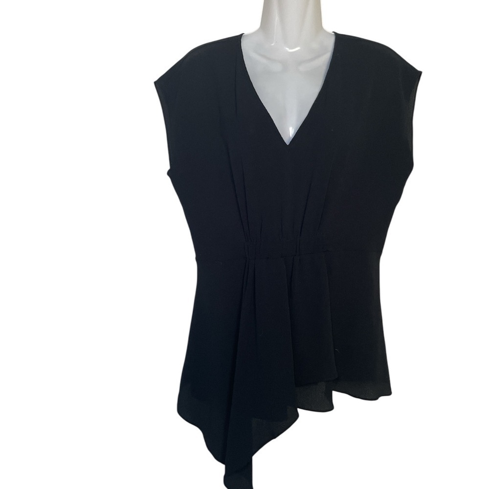 H by Halston Black Asymmetrical V-Neck Blouse sz S